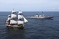 USS Mitscher welcoming Hermione in US waters.