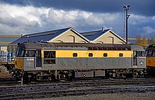 33208 in BR civil engineers livery at Eastleigh, 1995 BR 33 208.jpg