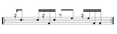 Basic form of songo tumbadoras part. Triangle notehead: high-pitched drum slap; regular noteheads: high and low drum open tones. Songo congas.jpg