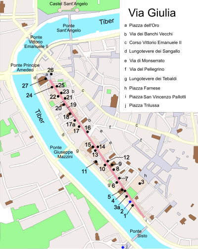 Map of Via Giulia in 21st century