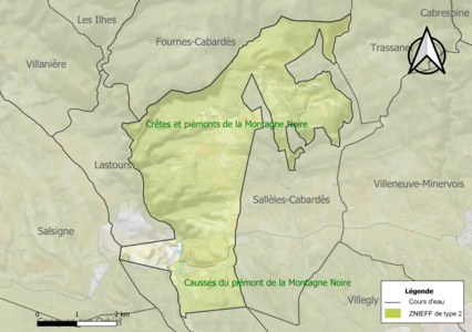 Carte des ZNIEFF de type 2 sur la commune.