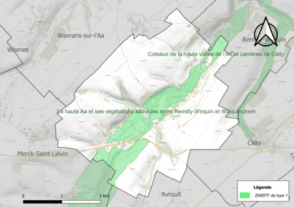 Carte des ZNIEFF de type 1 sur la commune.