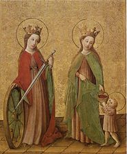 Maître de la Passion de Darmstadt, Sainte Catherine et sainte Dorothée, vers 1425.