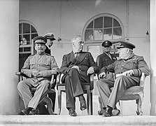 Joseph Stalin, Franklin D Roosevelt and Winston Churchill, in Teheran, 1943, edit.jpg