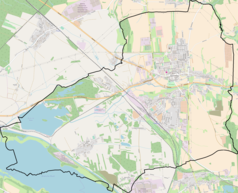 Mapa konturowa Pyskowic, po prawej znajduje się punkt z opisem „Cmentarz żydowski w Pyskowicach”