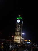 The Big Ben replica in 2015, at night during Durga Puja