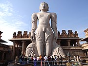 The Gommateshwara statue at Shravanbelagola was built during the 10th century CE by the Western Ganga Kingdom. Shravanabelagola Bahubali wideframe.jpg