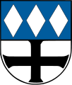 Gemeinde Schiltberg Geteilt von Blau und Silber; oben nebeneinander drei durchgehende, senkrecht stehende silberne Rauten, unten ein durchgehendes schwarzes Tatzenkreuz.