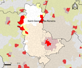 Localisation de l'aire d'attraction de Saint-Georges-de-Reneins dans la circonscription départementale du Rhône.