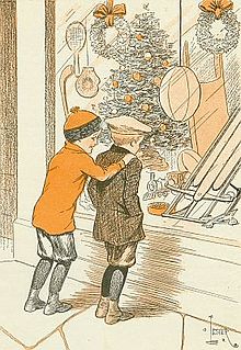 Book cover from the 1916 children's novel Christmas Holidays at Merryvale, illustrated by Charles F. Lester Christmas Holidays at Merryvale 2.jpg