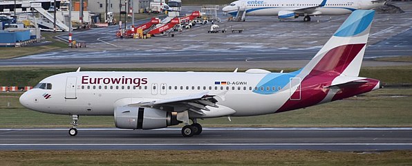 Airbus A319 of Eurowings arriving rwy.33 at Birmingham-BHX,29/12/17.