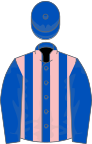 Royal blue and pink stripes, royal blue sleeves and cap