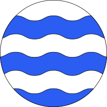 A fountain is depicted like this in heraldry. A roundel barry wavy Argent and Azure. Roundel-fountain (traditional).svg