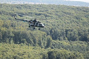 Ukrainian Mi-8 helicopter transports paratroopers during the "Rapid Trident 2013" exercise