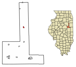 Location of Piper City in Ford County, Illinois.