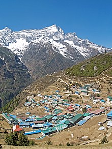 Namche Bazaar, Gateway to Mount Everest under snow Namche Bazaar Nepal.jpg