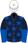 Dark blue, royal blue stars, halved sleeves, white cap