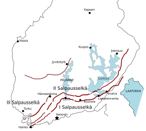 Map of the Salpausselka terminal moraines in Southern Finland Salpausselat-kartta.svg