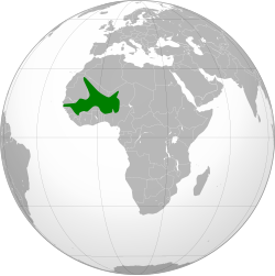 The territorial extent of the Songhai Empire in c. 1500.