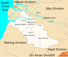 Administrative districts of Sarikei Division. Sarikeidivisiondistrict.svg