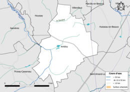 Carte en couleur présentantle réseau hydrographique de la commune