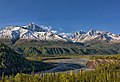 Amulet Peak (left), Matanuska River, Awesome Peak to right of center, and Alabaster Peak centered in back