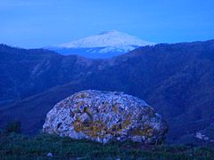 Vue de l'Etna depuis le site astronomique de Pizzo Vento à Fondachelli-Fantina.