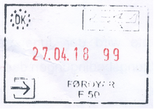 Entry stamp from Vagar Airport on a blank sheet Faroischer Einreisestempel.png