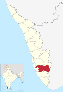 Location of Pathanamthitta in Kerala