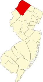 Map of New Jersey highlighting Sussex County