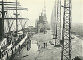 Aerial view of Wilmington Marine Terminal showing cargo-handling facilities, ca. 1920s.