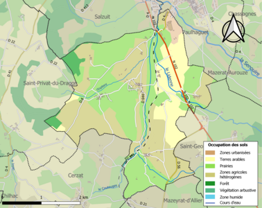 Carte en couleurs des infrastructures et de l'occupation des sols de la commune.