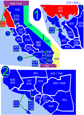 <span class="mw-page-title-main">Area codes 707 and 369</span> Area codes in northwestern California, United States