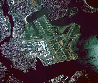 The former Noddle's Island lies immediately to the left (west) of Logan Airport in this image. KBOS Aerial NGS.jpg