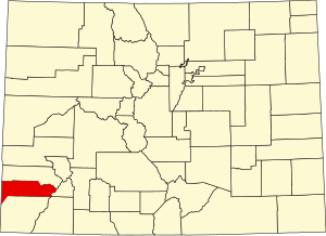 Map of Colorado highlighting Dolores County