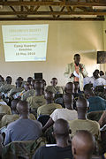 US Navy 100518-N-2221M-018 Vedasto Nsanzugwanko, child protection specialist from the United Nations Children's Fund (UNICEF), speaks to soldiers assigned to Uganda People's Defense Force.jpg