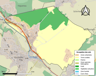 Carte en couleurs présentant l'occupation des sols.