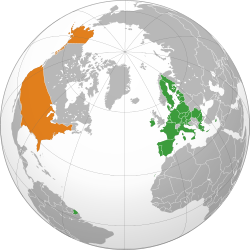 Map indicating locations of European Union and United States