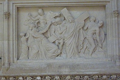 From the Neoclassical "Stations of the Cross" Christ encounters the Virgin Mary, by James Pradier.