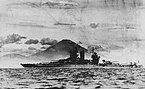 The battleship USS New Mexico anchored in Tokyo Bay with Mount Fuji in the background, August 1945