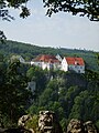 Burg Wildenstein von den Bandfelsen des Donautales gesehen