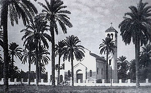 Catholic church of Zliten in 1939, now disappeared because destroyed in the 1960s Zliten Catholic Church.jpg