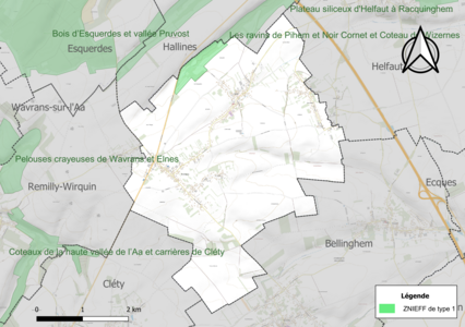 Carte de la ZNIEFF de type 1 sur la commune.