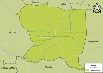 Carte de la ZNIEFF de type 2 sur la commune.