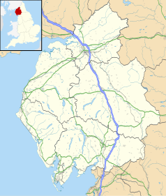 Mapa konturowa Kumbrii, na dole znajduje się punkt z opisem „Lower Allithwaite”