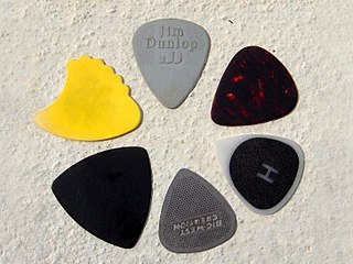 <span class="mw-page-title-main">Guitar pick</span> Small device used in playing guitar