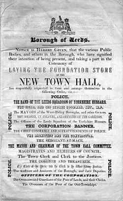 An old document for the "ceremony of laying the foundation stone for the New Town Hall", with a list of attendees