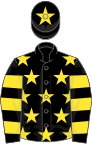 Black, Yellow stars, hooped sleeves and star on cap