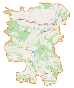 Mapa konturowa powiatu dębickiego, na dole znajduje się punkt z opisem „Jodłowa, cmentarz wojenny nr 231”