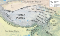 Tectonic map of the Tibetan Plateau showing location of the Xianshuihe fault zone TibetanPlateauTectonics.png